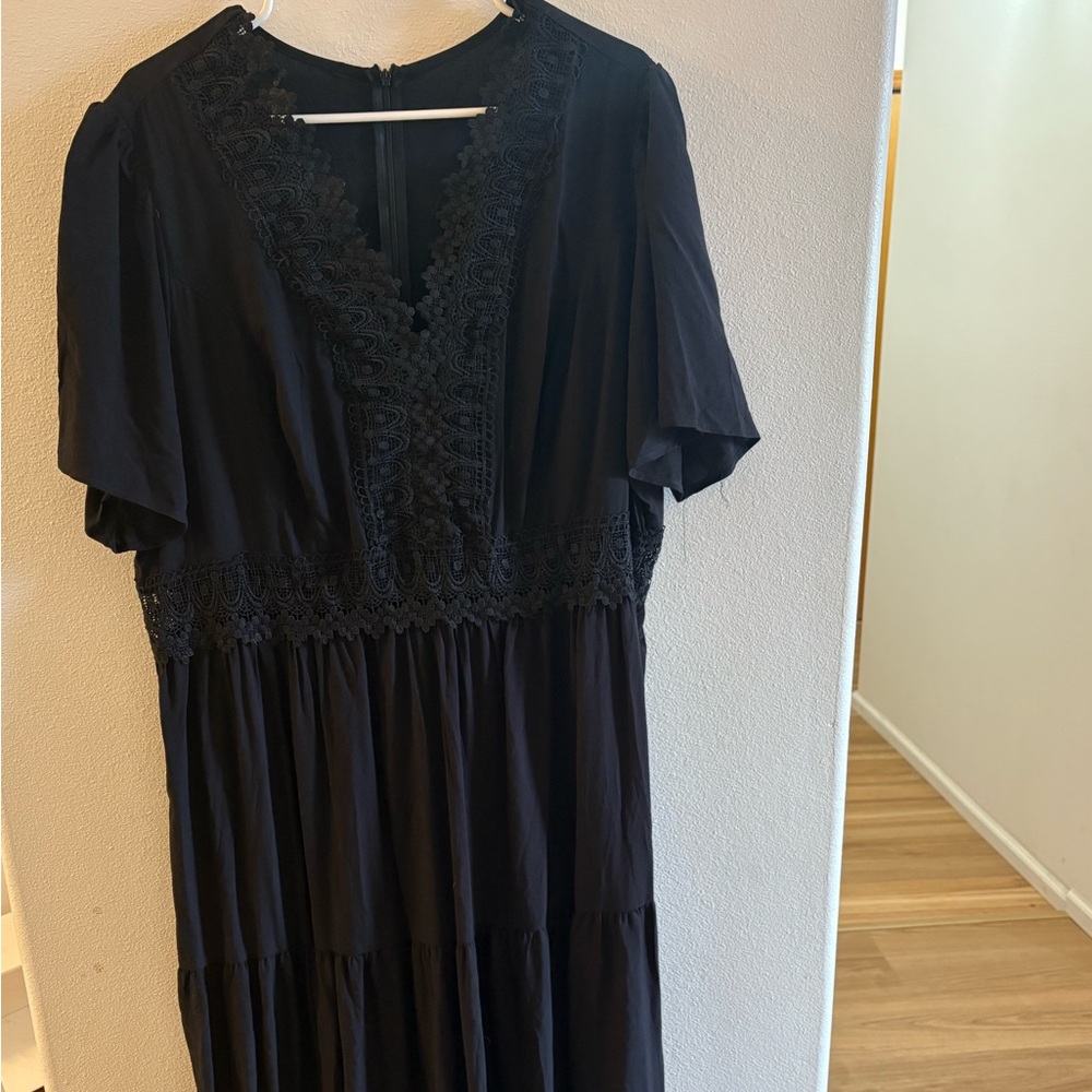 SHEIN VCAY Plus Guipure Lace Insert Layered Hem Dress.